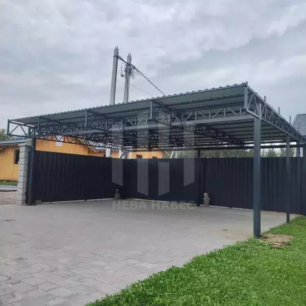 прямой навес с кровлей из профлиста
