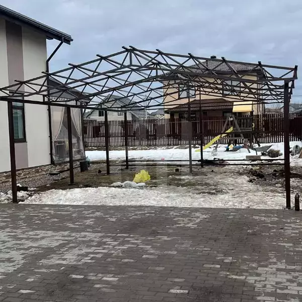 металлический каркас под навес с мягкой кровлей, с хозблоком