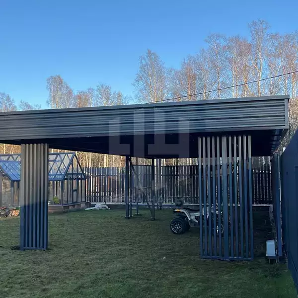 навес для загородного дома с хозблоком, кровля из профлиста МП-20